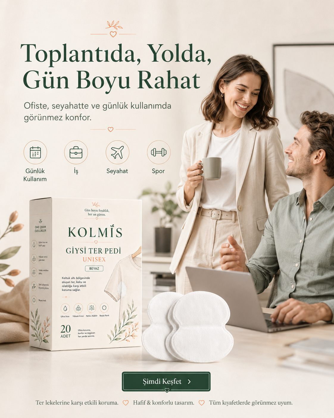 KolMis Koltuk Altı Ter Pedi – Unisex, 20 Adet