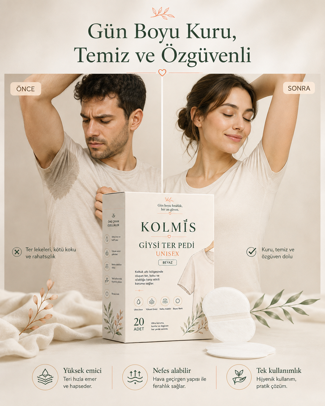 KolMis Koltuk Altı Ter Pedi – Unisex, 20 Adet