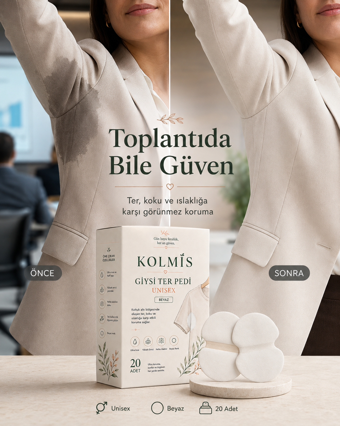 KolMis Koltuk Altı Ter Pedi – Unisex, 20 Adet