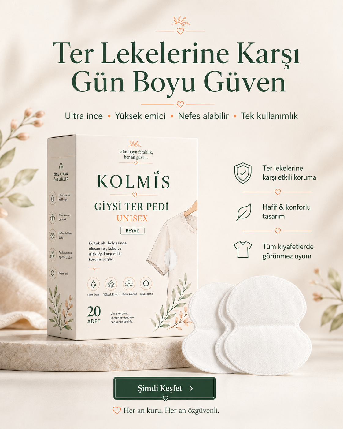KolMis Koltuk Altı Ter Pedi – Unisex, 20 Adet